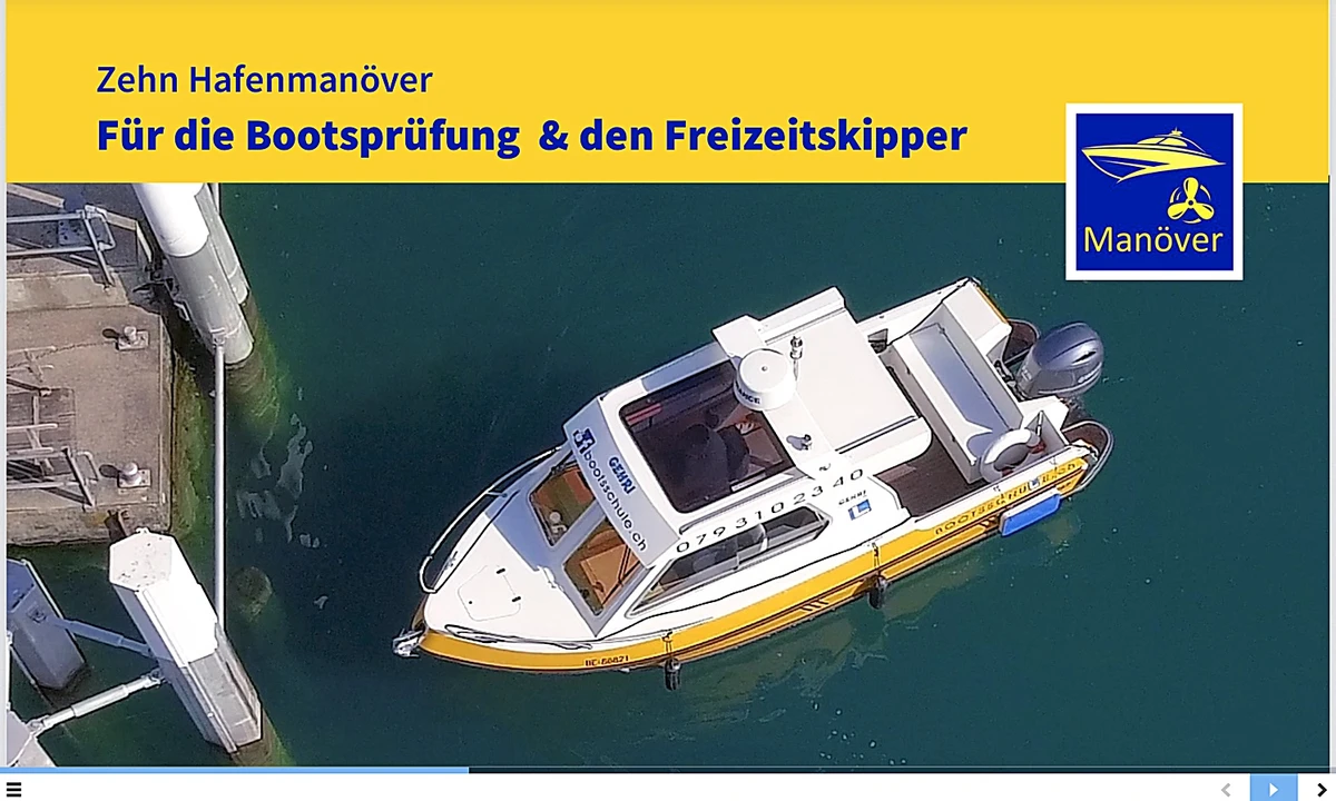 Zehn Tutorials mit Hafenman&ouml;ver f&uuml;r die Bootspr&uuml;fung und den Freizeitskipper, gefilmt aus der Vogelperspektive, leicht und verst&auml;ndlich von Bootsfahrlehrer Andreas Gehri erkl&auml;rt.