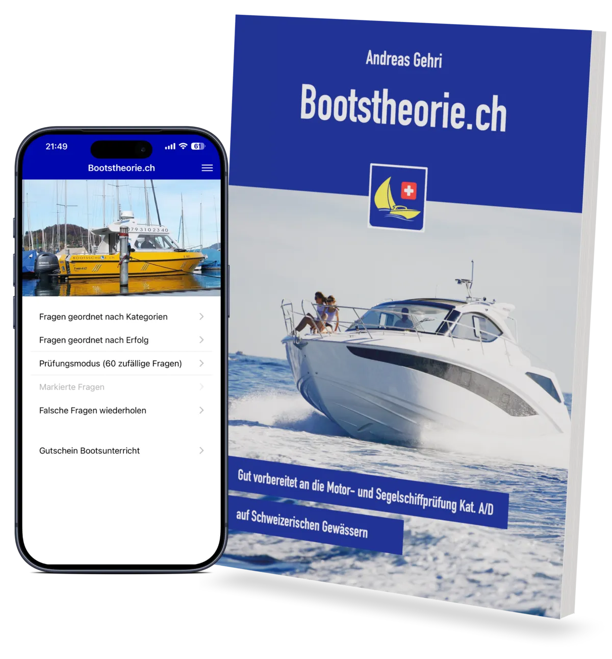Apps und Theorieb&uuml;cher f&uuml;r die Bootspr&uuml;fung Motor- und Segelschiff Kat. A&D Schweiz